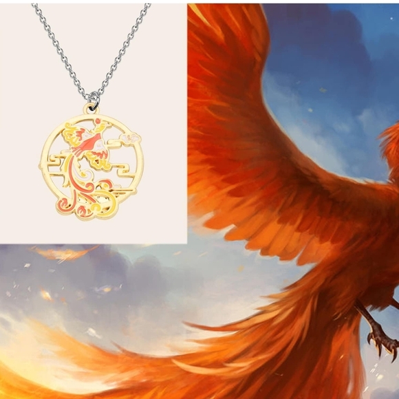 Gold and Red Phoenix Necklace Jewelry - Picture 5 of 6